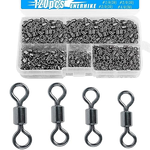 250pcs Fishing Swivel Rolling Barrel Swivel Stainless Steel Swivels Corrosion Resistance Black Nickle Connector for Freshwater Saltwater Fishing Tackle #2#4#6#8#10 - size: #1/0, #2/0, #3/0, #4/0(120pcs)