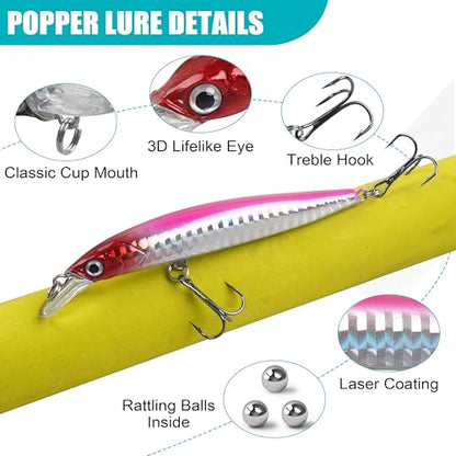 Fishing Lures Kit Crankbait Minnow Jerkbaits Popper Lures Shadllow Deep Diving Swimbaits Pencil Walleye Lures Artificial Hard Fishing Baits for Bass Trout Redfish Saltwater Freshwater - color: Jerkbaits-8pcs