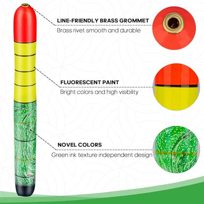 QualyQualy Catfish Fishing Bobbers, Weighted Catfish Pole Floats/LED Fsihing Bobber, 3PCS High Visibility Wood Pole Fishing Float - color: D-Green Pole Float, size: 12"-3Pcs