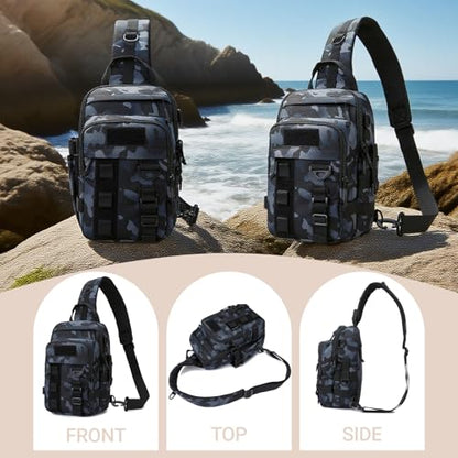 Fishing Sling Tackle Bag 5L - Fishing Tackle Storage Bags with Rod Holder for Angling Hiking Hunting Camping((GreenCamo) - color: Greencamo