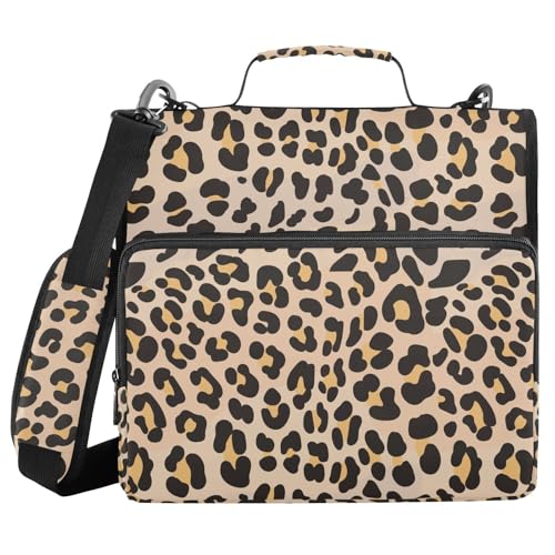 Brown Leopard Zipper Binder Bag 3 Ring with Shoulder Strap Zippered Binder Fits 13 Inch Laptop File Folder Document Organizer for College Office Supplies - color: Brown Leopard