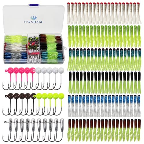 120pcs Fishing Crappie Lures -70pcs Jig Heads Hooks Kit,Small Soft Plastic Grub Lure, Tube Bait Jig Heads for Saltwater Freshwater Fishing - size: 120 pieces (70 Jigs + 50 Soft Baits)