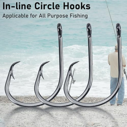 Dr.Fish 50 Pack in-line Circle Hooks, Straight Shank Octopus Hooks, Freshwater & Saltwater Fishing Catfish Tuna Bass Striper - size: #3/0-50pack