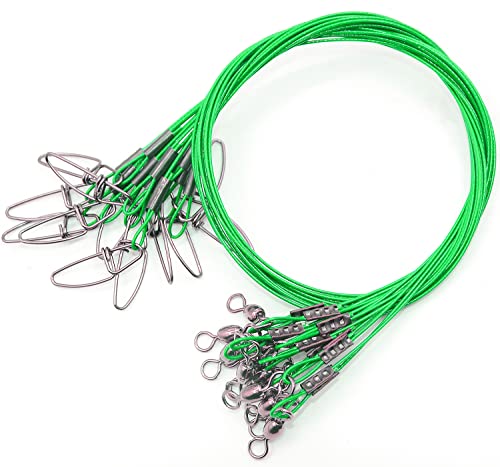 YOTO Steel Fishing Leaders Wire丨125LB Heavy Duty Saltwater Fish Leader丨High Strength Leader with Swivel and Snap - color: green-15pcs