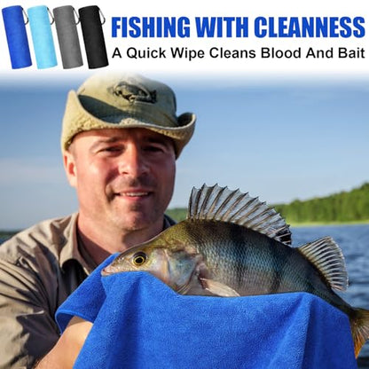 8 Pack Microfiber Fishing Towels with Clips and Retractable Buckles 16 x 24'' Absorbent Fishing Bait Towels with Storage Bag for Fly Kayaking Hiking Boating Kayaking Camping Hiking