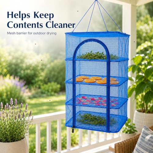 Toddmomy Foldable Fish Drying -Layer Hanging Mesh Dryer for Shrimp Fish Fruit Vegetables Lightweight Quick-Dry Cage with Buckle 25.98 X 15.74 X 15.74 in for Indoor Outdoor Use
