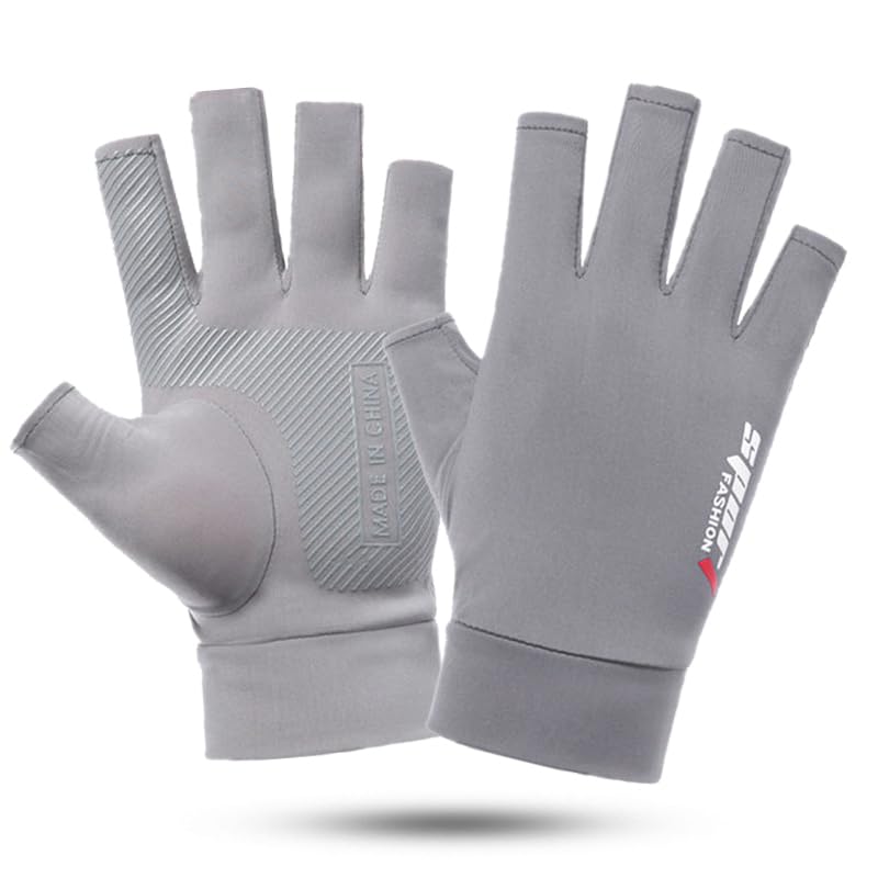 Mealah Lightweight-Fingerless-Gloves for Men - UPF 50+ UV Sun-Protection- Gloves for Fishing Driving Hiking Outdoor - color: Grey