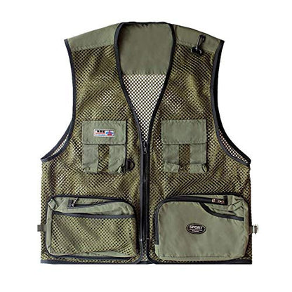 Foldable Outdoor Fishing Camping Travel Mesh Vest, Multi-Pockets Photography Lightweight Vests - color: Green, size: Small