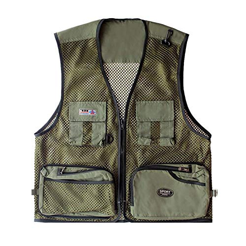 Foldable Outdoor Fishing Camping Travel Mesh Vest, Multi-Pockets Photography Lightweight Vests - color: Green, size: X-Large