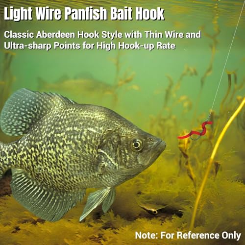 Panfish Fishing Hooks, 200Pcs Aberdeen Hooks 5 Sizes Assorted | Light Wire Crappie Hooks, Straight Shank Live Bait Fishing Freshwater, For Bluegill Small Bass, 6# 4# 2# 1# 1/0