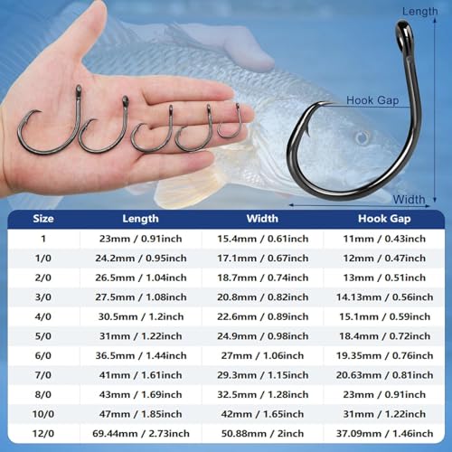 9KM DWLIFE Circle Hooks 25pcs 4X Strong Fishing Hooks – High Carbon Steel, Non-Offset Closed Eye, Wide Gap for Catfish, Striped Bass, Salmon –Circle Hooks for Saltwater & Freshwater - size: 4/0#
