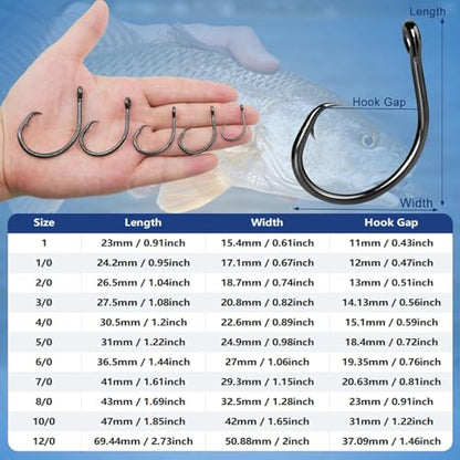 9KM DWLIFE Circle Hooks 25pcs 4X Strong Fishing Hooks – High Carbon Steel, Non-Offset Closed Eye, Wide Gap for Catfish, Striped Bass, Salmon –Circle Hooks for Saltwater & Freshwater - size: 2/0#