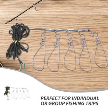 ARTIBETTER 3 Sets Stainless Steel Fish Stringer with 5-Lock Structure, Saltwater Corrosion Resistant Live Fish Lock for Oceans and Individual Fishing Trips, Convenient Capture and Release