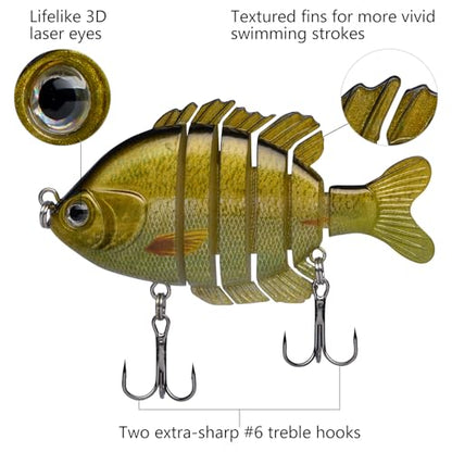 BASSDASH SwimPanfish Multi Jointed Panfish Bluegill Swimbaits Hard Topwater Bass Lures Fishing Lure Crank Saltwater 3.5in/0.85oz - color: Gold