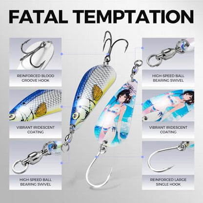 Spinner Spoons Hard Metal Fishing Bait Lures Kit for Pike Walleye Musky Bass Trout-3D Eyes & Treble/Single Hooks with Tackle Box in Freshwater and Saltwater - color: Color A-5PCS