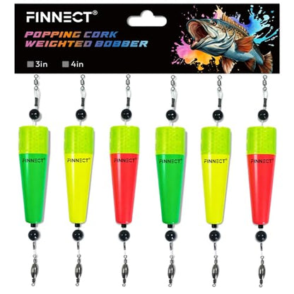 Popping Cork Fishing Floats, 3in/4in Weighted Fishing Bobbers, 3/6-Pack for Saltwater & Freshwater - size: 3in-6 Pack