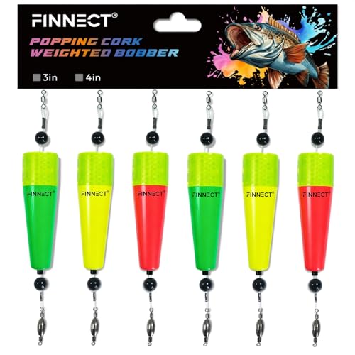 Popping Cork Fishing Floats, 3in/4in Weighted Fishing Bobbers, 3/6-Pack for Saltwater & Freshwater - size: 3in-6 Pack