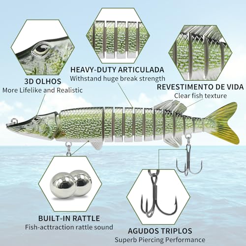 TRUSCEND Swimmax Easy Catch Fishing Lures with BKK Hooks, Wiggling, Vibrating, Rattling and Gurgling for More Bite, Heavy-Duty Dyneema Fiber Jointed Swimbaits for Bass, Trout, Walleye, Crappie, Pike - color: H1-11.8", 7.4oz