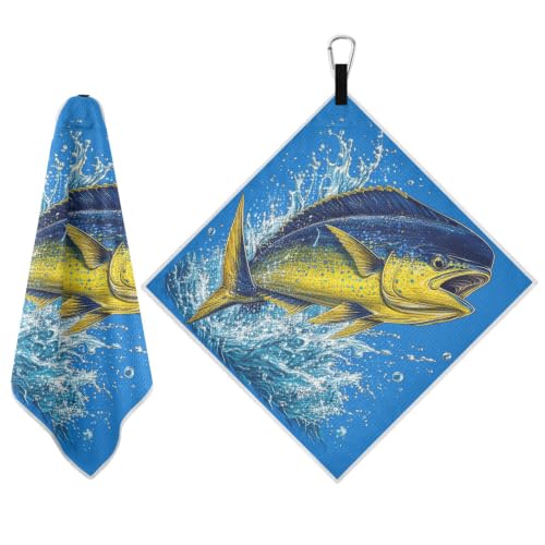 Fish Blue Microfiber Golf Towel for Golf Bags Magnetic with Clip | Golf Essentials for Women Men Attaches to Carts and Clubs 17.7"x17.7"
