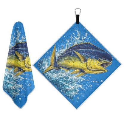 Fish Blue Microfiber Golf Towel for Golf Bags Magnetic with Clip | Golf Essentials for Women Men Attaches to Carts and Clubs 17.7"x17.7"