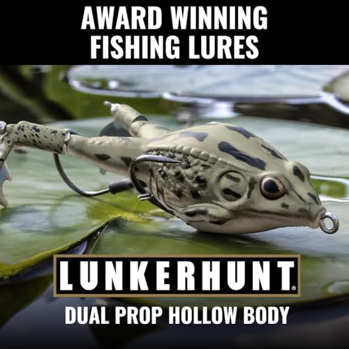 LUNKERHUNT - Frog Bait for Bass Fishing | Soft Hollow Body Weedless Frog for Bass Fishing and Trout | Weedless Realistic Bait Frog Lure, Freshwater with Sharp Hooks Lures and Double Propellers Feet - style: Rocky Toad