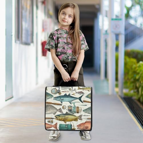 Fish Tool Sea Rods Vintage Lure 3 Ring Zipper Binder with Strap 1.5 inch 500 Sheet Capacity File Folder Storage Organizer