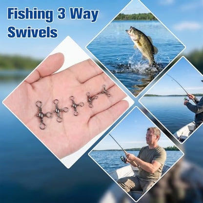 100Pcs 3 Way Swivel Fishing Tackle, Three Way Swivels Cross Line Barrel Swivel Trolling T-Turn Connection Fishing Swivels Saltwater for Fishings Tackle Catfish Rigs 6# 7# 8# 10# 12#