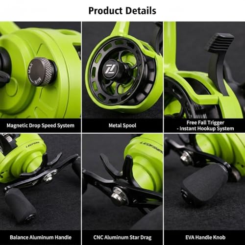 Ice Fishing Reel, 3.2:1 Gear Ratio Ultra Smooth 3+1 Ball Bearings and Magnetic Drop System, Aluminum Alloy Fishing Reel for Ice Fishing and Winter Angling - color: Green-Left