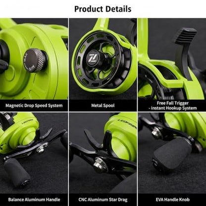 Ice Fishing Reel, 3.2:1 Gear Ratio Ultra Smooth 3+1 Ball Bearings and Magnetic Drop System, Aluminum Alloy Fishing Reel for Ice Fishing and Winter Angling - color: Green-Left