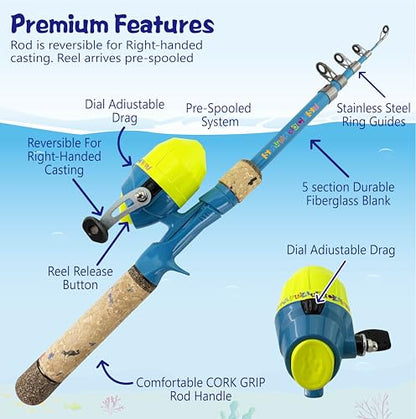 Kids Rod Set, Kids Fishing Rod and Reel Combo and Fishing Net Tackle Box with Fishing Lure Hook and Bag for Girls Beginners, Kids, Youth Anglers - color: Blue, size: ‎1.5 Meters