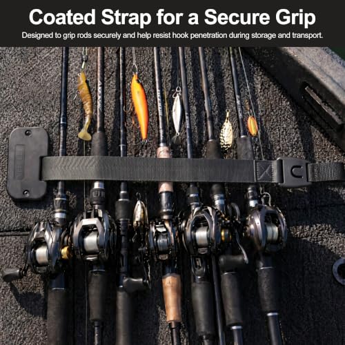 Retractable Rod Straps for Fishing Rods, Gunwale/Deck Mount Self-Retracting Tie-Down Straps, F14200 Rod Saver Strap Fishing Rod Holder, Fishing Pole Holders for Boat Deck, Black - color: 1 PACK