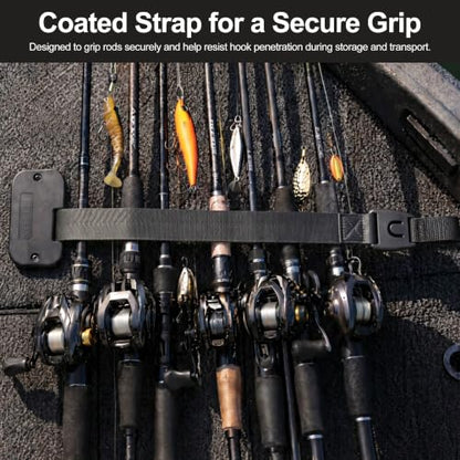 Retractable Rod Straps for Fishing Rods, Gunwale/Deck Mount Self-Retracting Tie-Down Straps, F14200 Rod Saver Strap Fishing Rod Holder, Fishing Pole Holders for Boat Deck, Black - color: 1 PACK