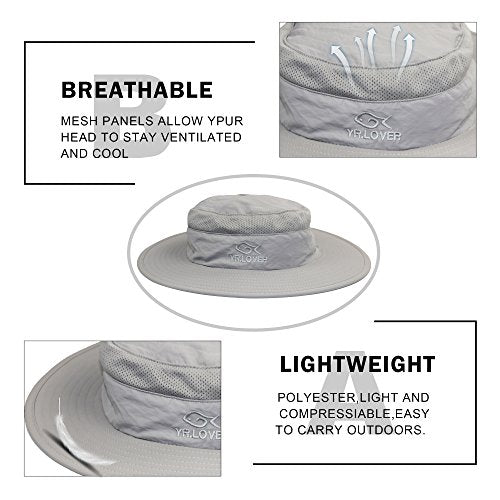 YR.Lover Outdoor UV Sun Protection Wide Brim Fishing Cap with Removable Flap - color: Light Gray