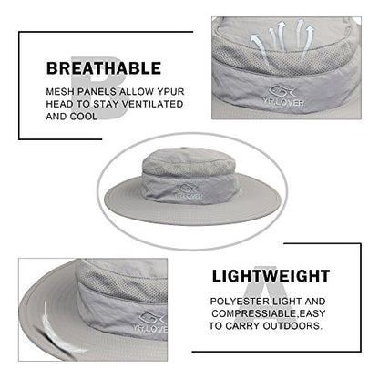 YR.Lover Outdoor UV Sun Protection Wide Brim Fishing Cap with Removable Flap - color: Light Gray