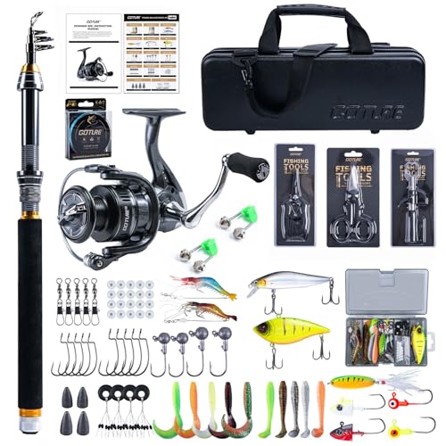 Goture Fishing Rod and Reel Combos-Telescopic Fishing Pole Spinning Reel Lures Set with PC Hard Shell Suitcase, Telescopic Rod Reel Combo Kit for Starter Travel Saltwater, Gifts for Men - size: 7FT/2.1M