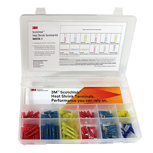 3M Scotchlok Heat Shrink Terminal Kit, SHSTK-1, 1 Kit of 120 Pieces | Selection of 12 Terminals; Refillable Kit is Compact, Portable and Durable - style: Heat shrink terminal kit