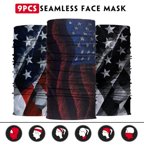 Neck Gaiter for Men Women Headwear Bandana Head Wrap Face Scarf Mask Cover Warmer Balaclava-Seamless & Versatile - color: B-red-black-flag