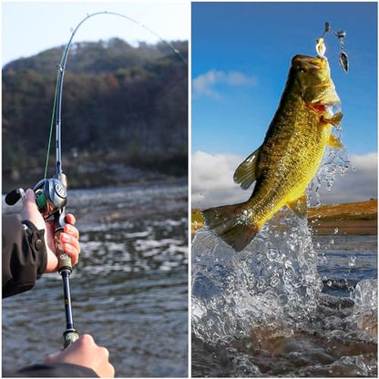 Sougayilang Baitcaster Combo for Freshwater and Inshore, 2 Piece 30Ton+24Ton Graphite Fishing Rod with SuperPolymer Handle, 7.0:1 Gear Ratio Baitcasting Reel, 11+1 Bearings, S Style Hook Keeper - color: Right hand-6'0''-Medium