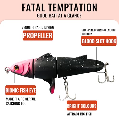 Fishing Lures for Trout Bass Multi Jointed Swimbaits 3D Bionic Fish Eye Swimming Lures Lifelike Hard Bait for Freshwater Saltwater - color: Black-Pink