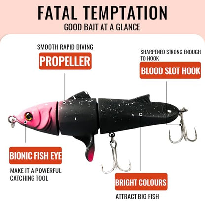 Fishing Lures for Trout Bass Multi Jointed Swimbaits 3D Bionic Fish Eye Swimming Lures Lifelike Hard Bait for Freshwater Saltwater - color: Black-Pink