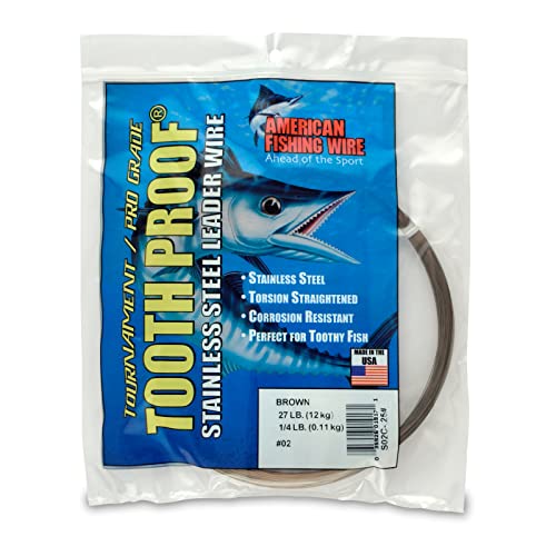 AFW Tooth Proof Stainless Steel Single Strand Hard Leader Wire - Bright and Camo for Shark, Barracuda, King Mackerel, Wahoo, Snook Bite Protection for Toothy Critters, Rigging Baits and Lures - color: Camo, style: #2, 27 Lb Test, 1/4 Lb
