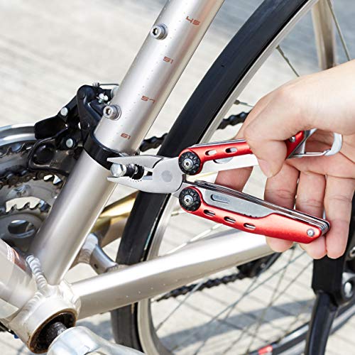 Amazon Basics 10-in-1 Stainless Steel Multitool for Hiking and Survival Gear with Needlenose Pliers, Wire Cutter, Saw, Safety Lock, Nylon Sheath, Red - color: Red, size: 10-in-1