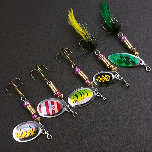 Fishing Lures Spinnerbait Kit Rooster Bait Tail Fishing Lures Inline Spinner Baits Bass Salmon Trout Spoon Hard Metal Spinnerbaits for Saltwater Freshwater - style: 5pcs-(2.2"-2.36")-(0.13oz)