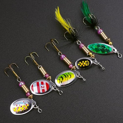 Fishing Lures Spinnerbait Kit Rooster Bait Tail Fishing Lures Inline Spinner Baits Bass Salmon Trout Spoon Hard Metal Spinnerbaits for Saltwater Freshwater - style: 5pcs-(2.2"-2.36")-(0.13oz)