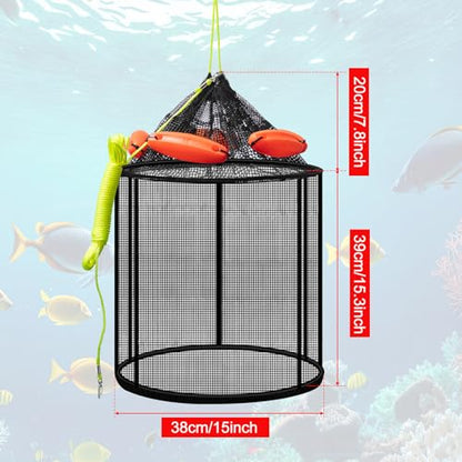 Leyndo 2 Pcs Large Collapsible Floating Fishing Net - Foldable Floating Fish Basket Net - Portable Fish Holder - Mesh Fishing Bait Storage Cage Trap for Minnows, Shrimp