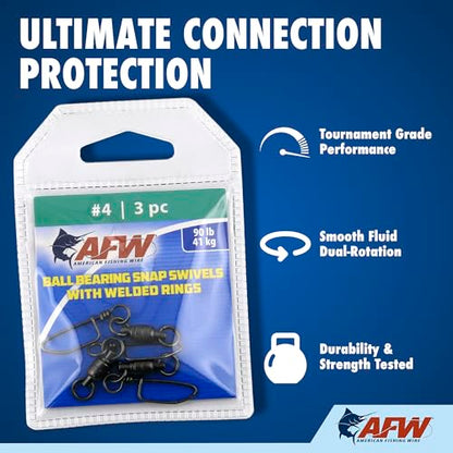 AFW Solid Brass Ball Bearing Snap Swivels with Welded Rings - Black Finish, Up to 450 lb Test Capacity, Patented Bullet Shaped Head for Reduced Water Resistance, Fluid Rotation - size: #6