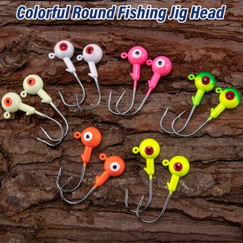 Alwonder 10-Pack Round Fishing Jig Heads, Bass Ball Jigs Hooks 3D Eyes High Carbon Steel 1/8-1/2OZ Pompano Jig Head Saltwater Freshwater Jigs Heads for Fishing Pompano Bass Trout Walleye Striper - color: Luminous, size: 1/8oz