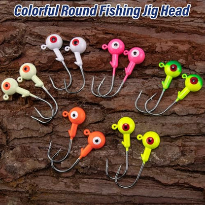 Alwonder 10-Pack Round Fishing Jig Heads, Bass Ball Jigs Hooks 3D Eyes High Carbon Steel 1/8-1/2OZ Pompano Jig Head Saltwater Freshwater Jigs Heads for Fishing Pompano Bass Trout Walleye Striper - color: Luminous, size: 1/4oz