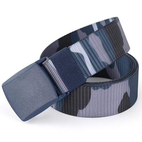 Mile High Life | Nylon Web Belt | Outdoor Military Belt | TSA Safe Buckle Plastic/Metal - color: Camo Blue