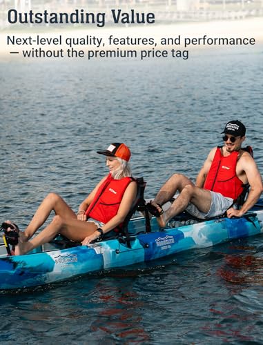 Brooklyn 13.0 Tandem 3-Piece Modular Kayak by BKC, 2-Person Sit-on-Top Kayak, Dual Flipper Drives, Rudder Steering, Rod Holders, Ample Dry Storage - color: Blue Typhoon